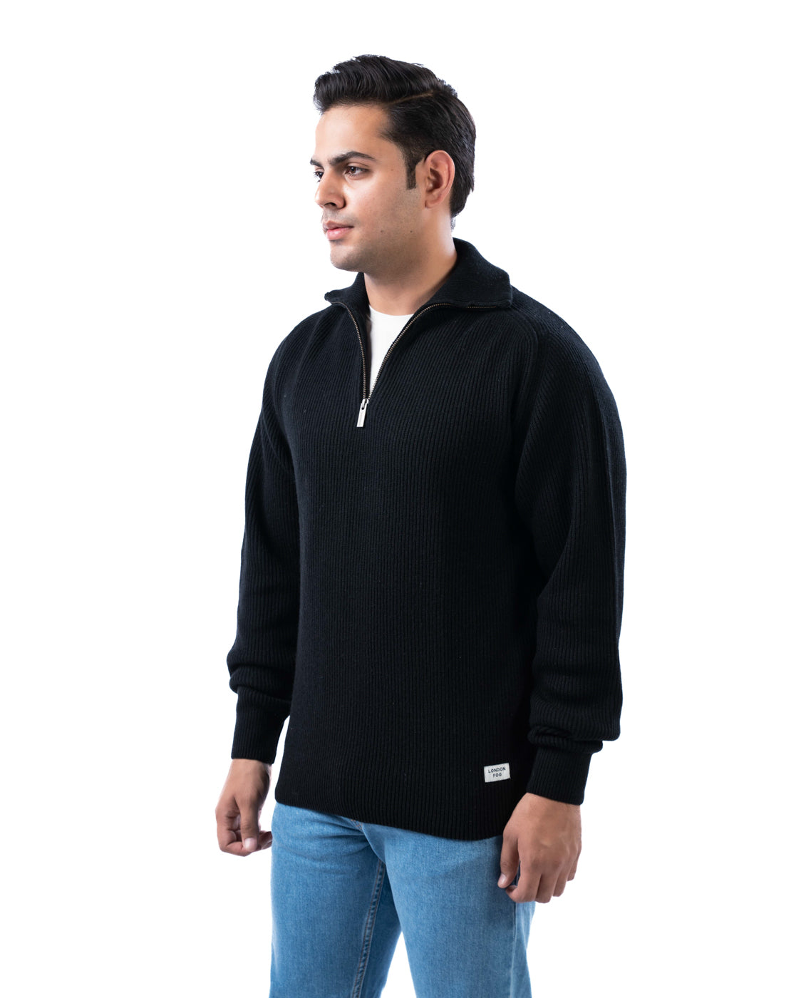 Men’s Black Aztec Pullover with Half Zip and Raglan Sleeves