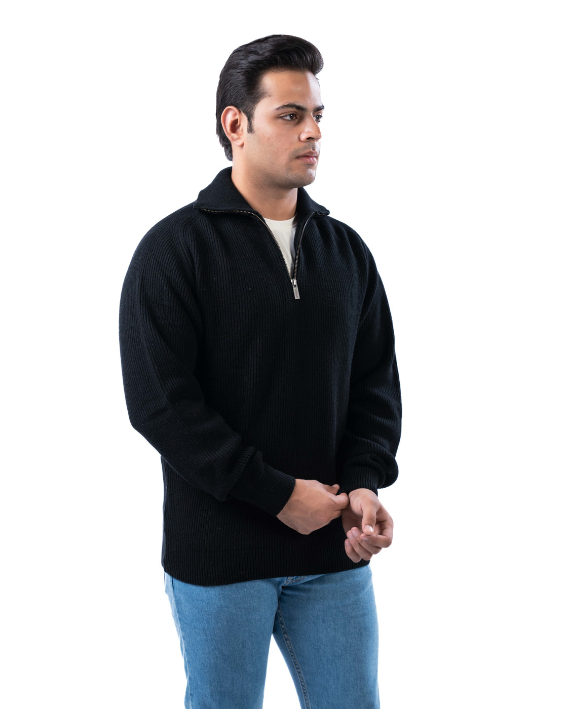 Men’s Black Aztec Pullover with Half Zip and Raglan Sleeves