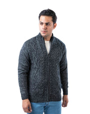 Men’s Dark Multicolor Polyamide Cardigan with Zipper Closure and Side Pockets