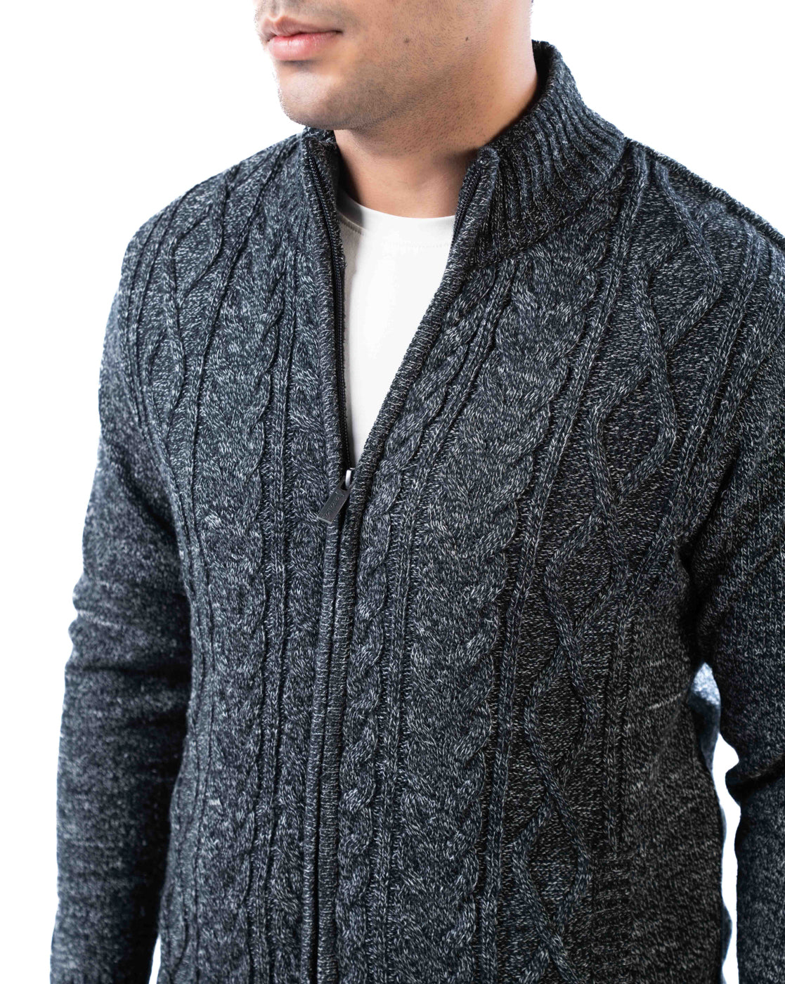 Men’s Dark Multicolor Polyamide Cardigan with Zipper Closure and Side Pockets
