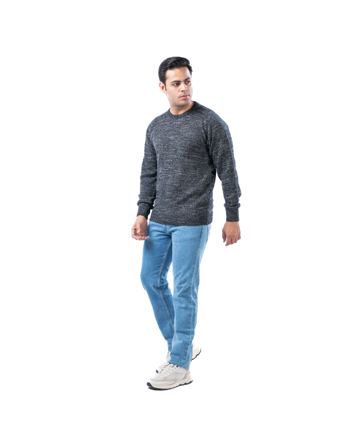 Men’s Black Polyamide Crew Neck Pullover with Raglan Sleeves