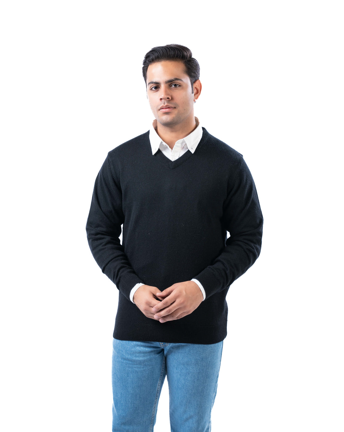 Men’s Black V-Neck Acrylic Pullover