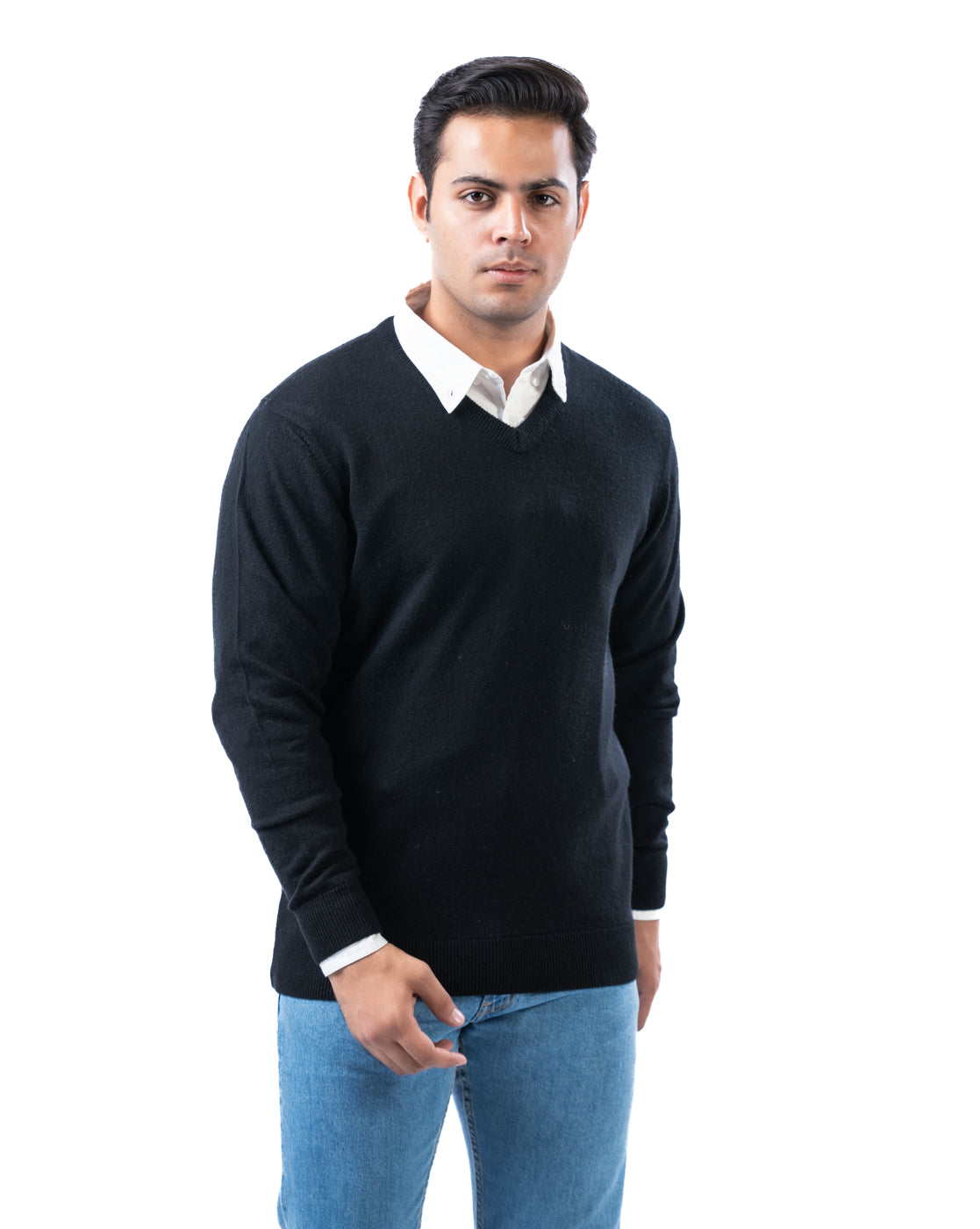 Men’s Black V-Neck Acrylic Pullover