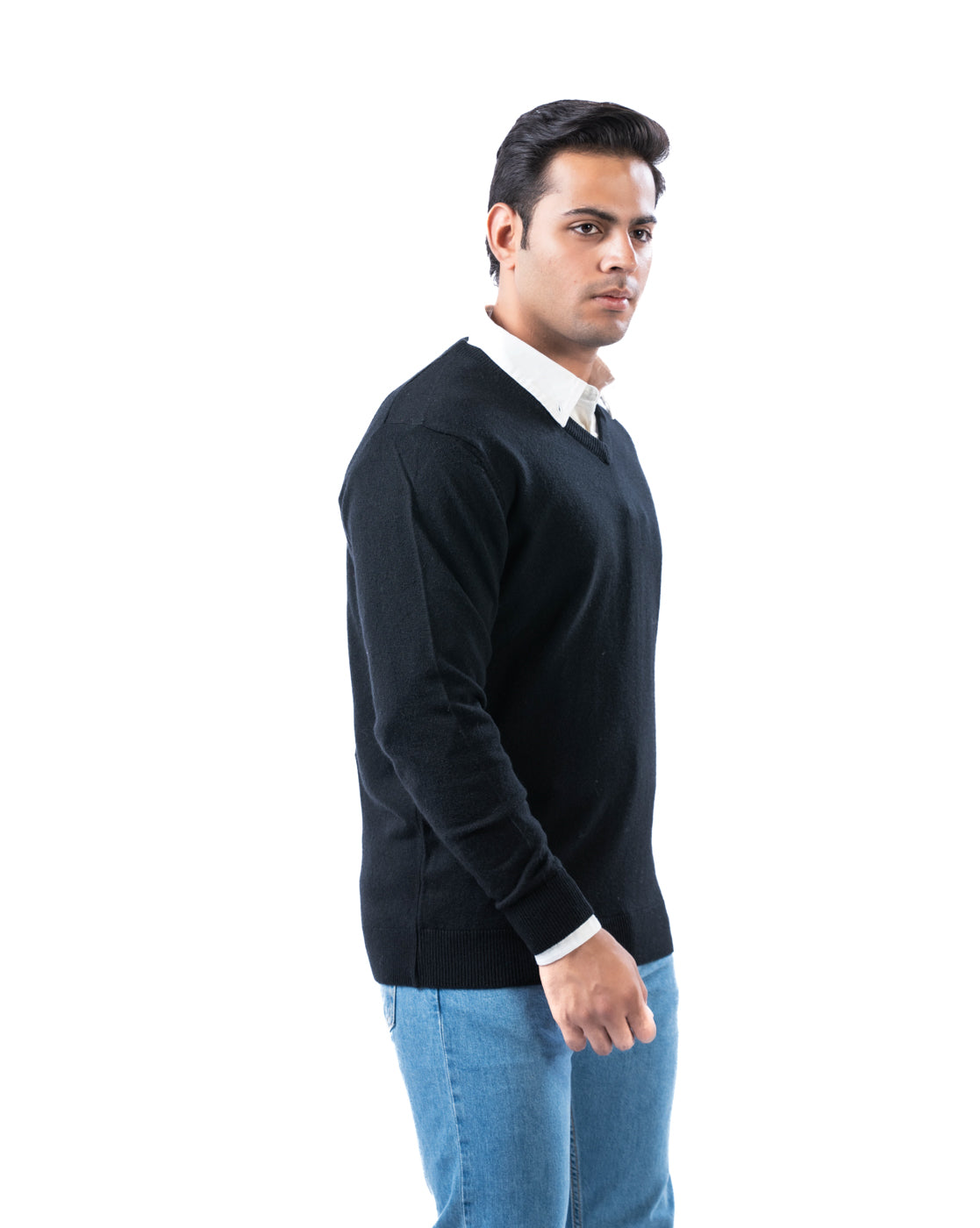 Men’s Black V-Neck Acrylic Pullover