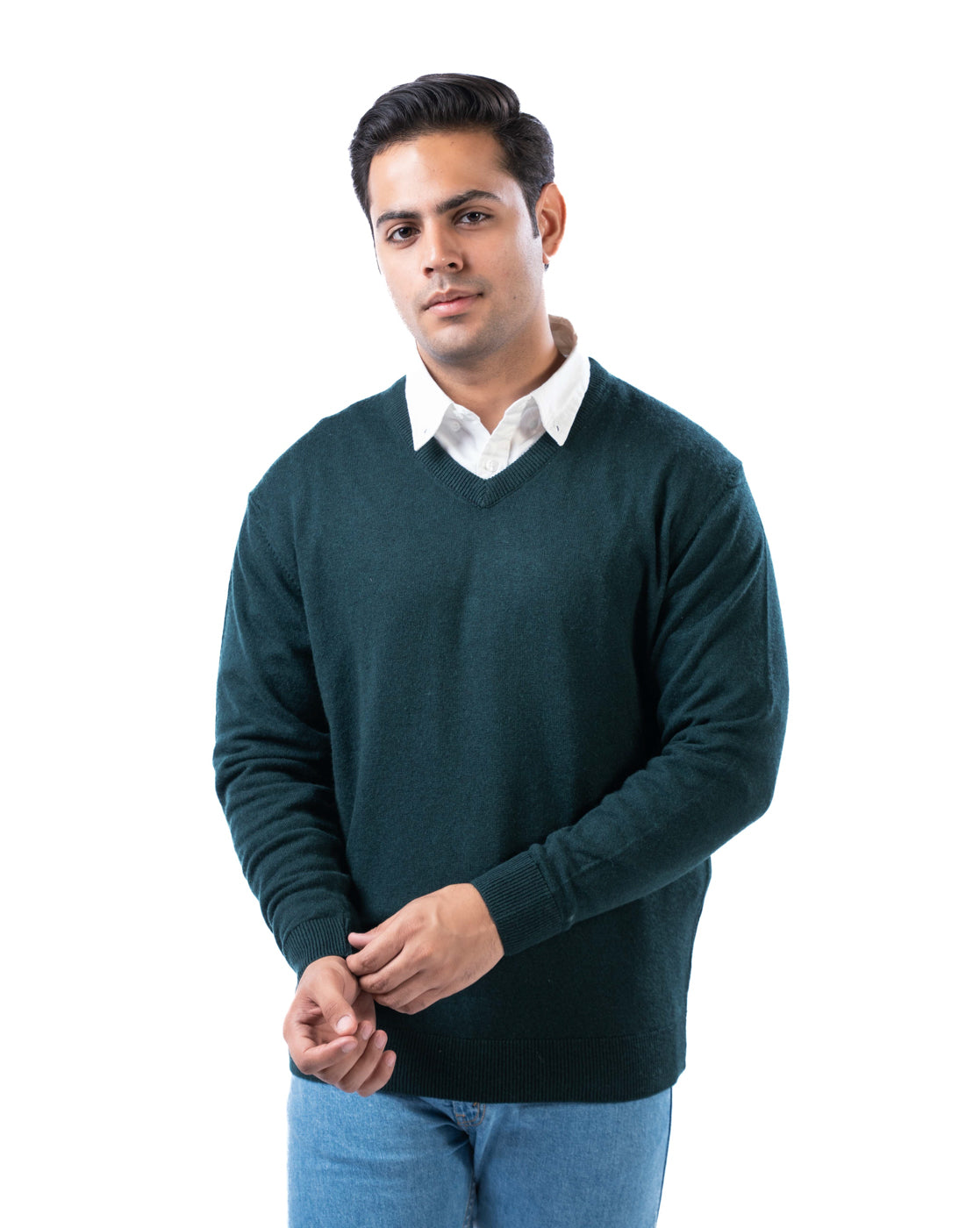 Men’s Dark Green V-Neck Acrylic Pullover