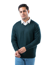 Men’s Dark Green V-Neck Acrylic Pullover