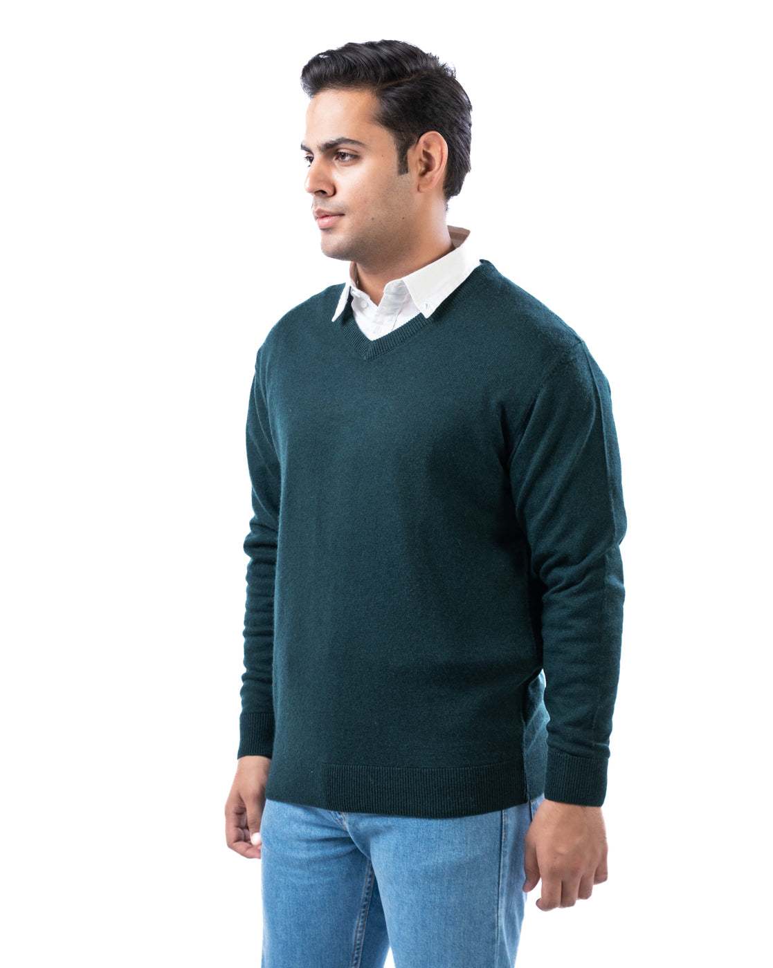 Men’s Dark Green V-Neck Acrylic Pullover
