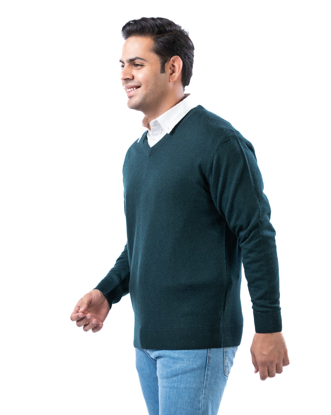 Men’s Dark Green V-Neck Acrylic Pullover