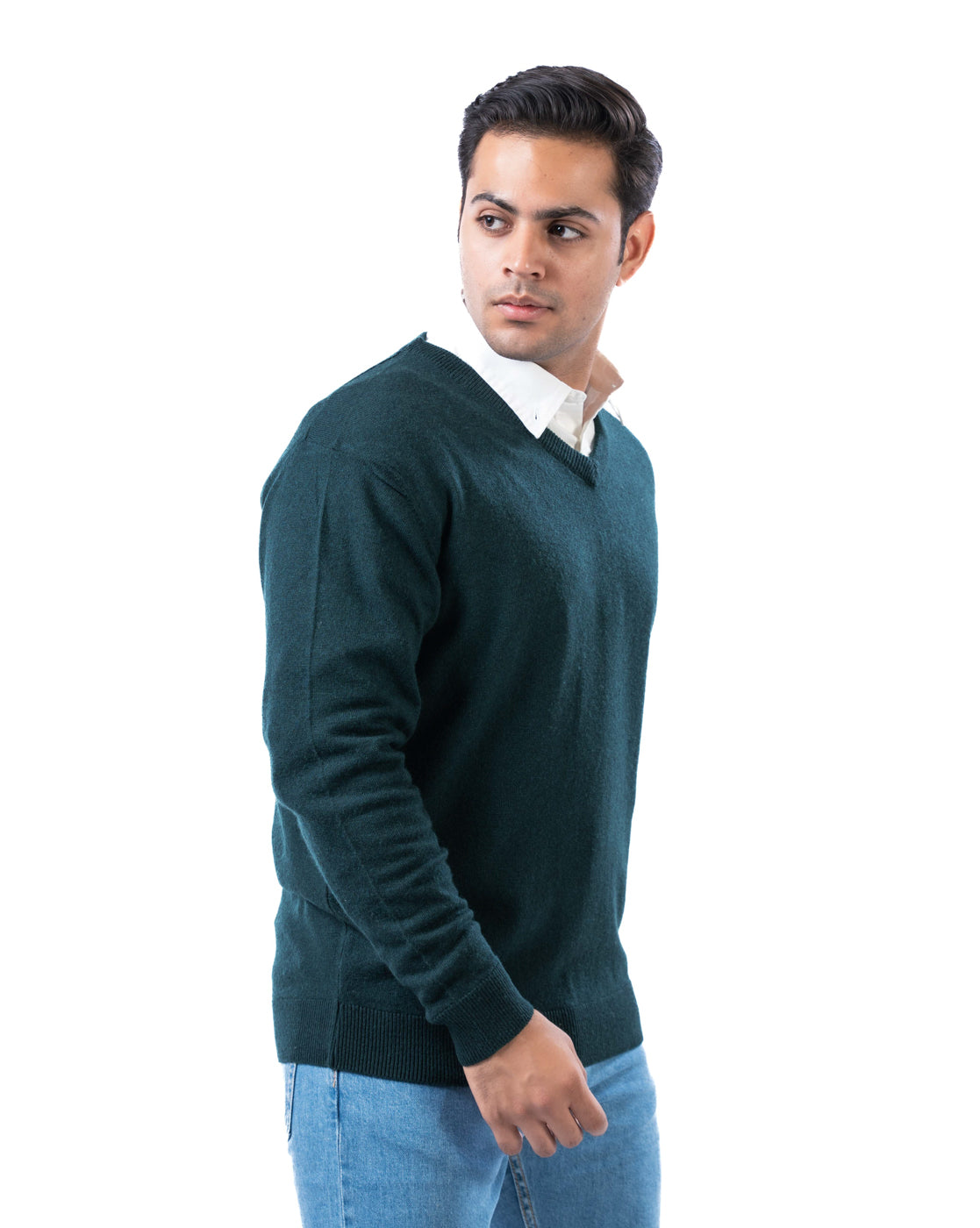Men’s Dark Green V-Neck Acrylic Pullover