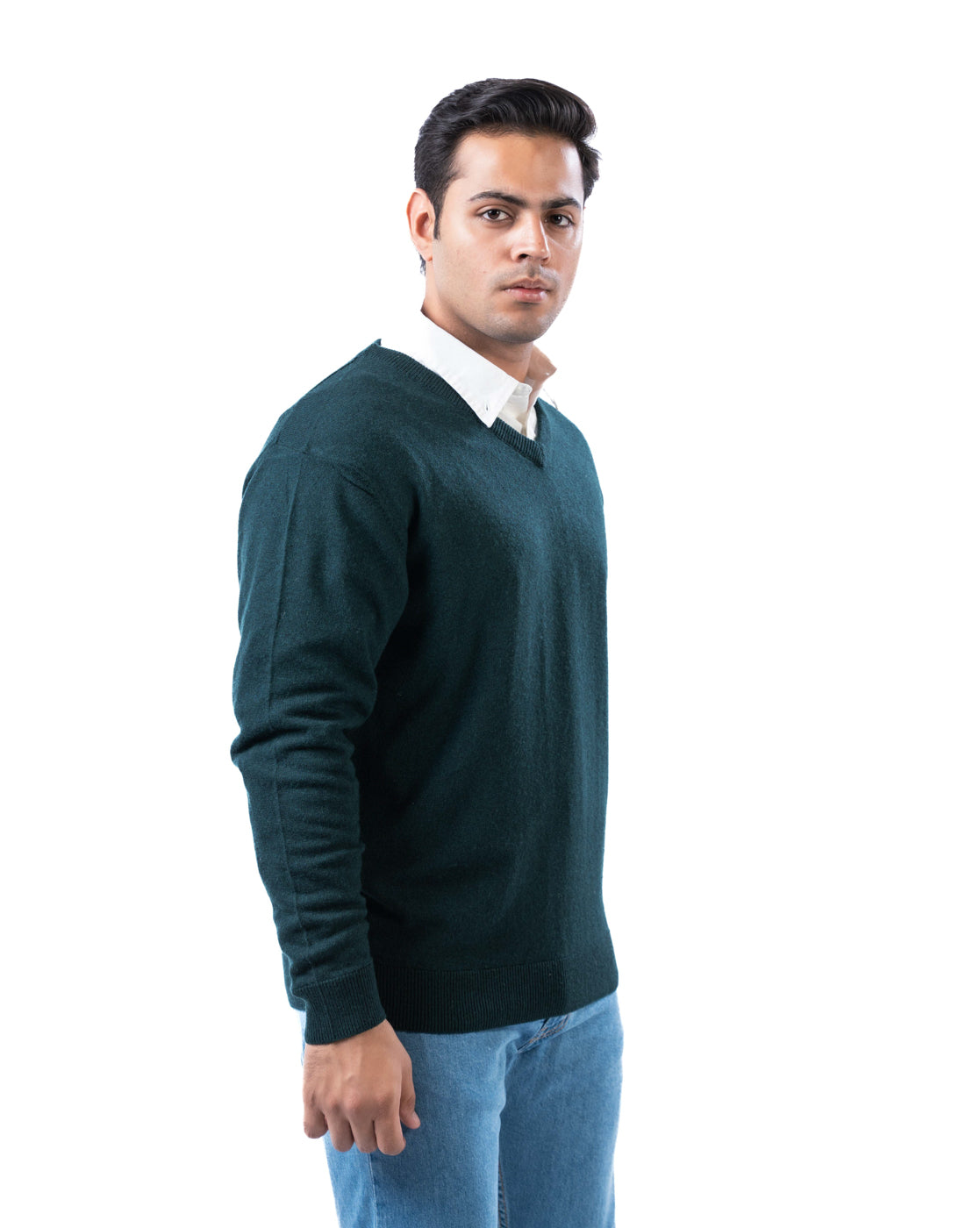 Men’s Dark Green V-Neck Acrylic Pullover