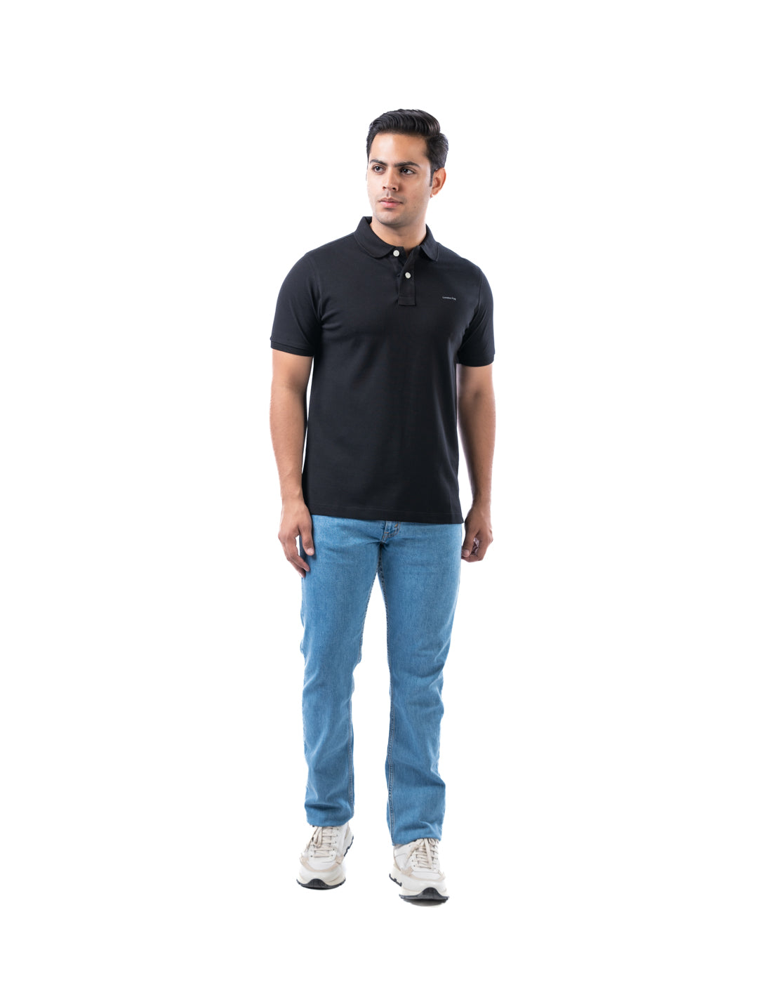 Men’s Black Stretch Cotton Polo – Solid Regular Fit