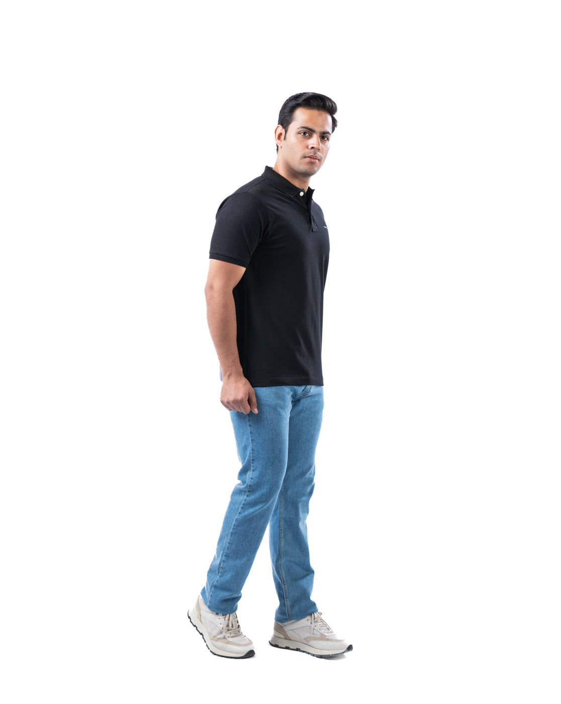 Men’s Black Stretch Cotton Polo – Solid Regular Fit
