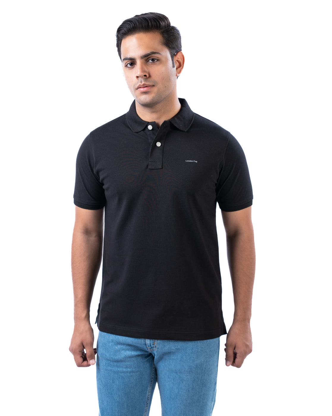Men’s Black Stretch Cotton Polo – Solid Regular Fit