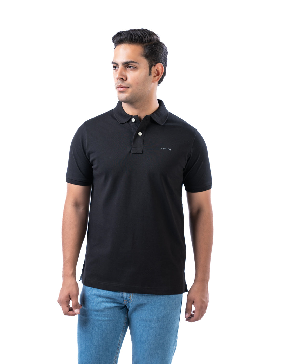 Men’s Black Stretch Cotton Polo – Solid Regular Fit