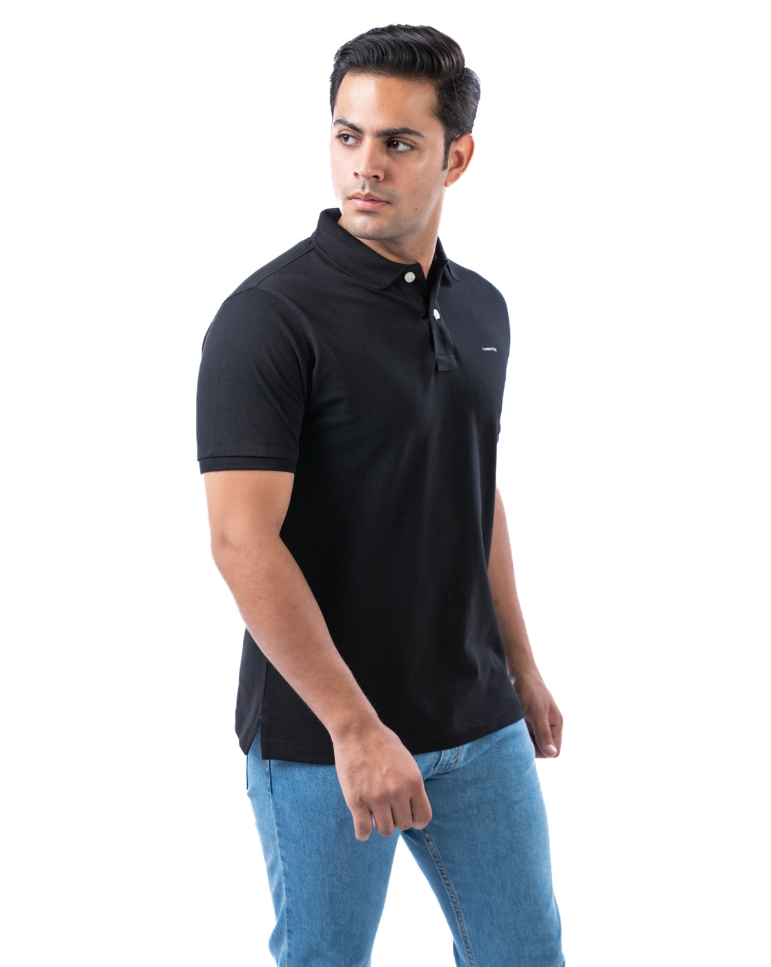 Men’s Black Stretch Cotton Polo – Solid Regular Fit