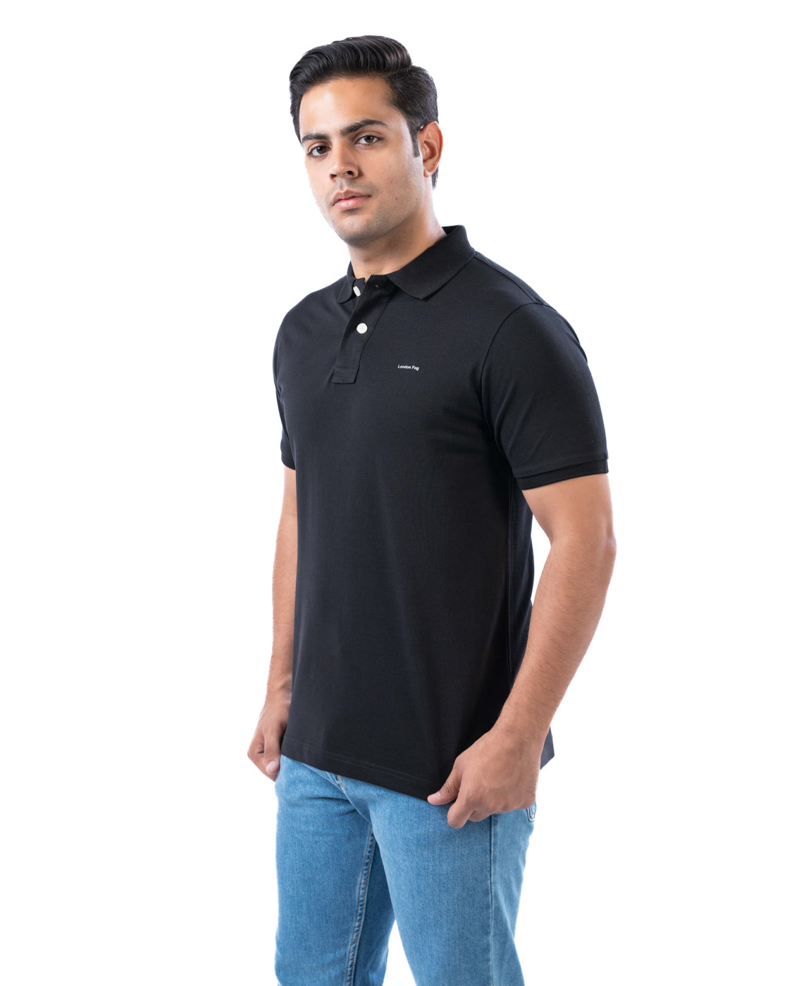 Men’s Black Stretch Cotton Polo – Solid Regular Fit