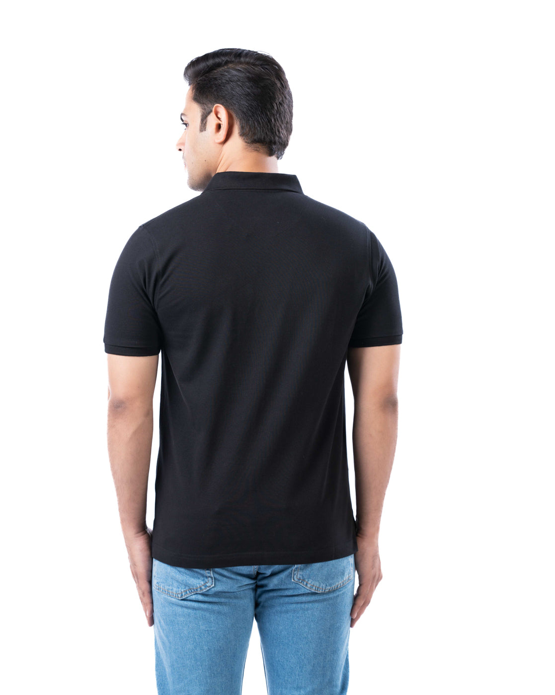 Men’s Black Stretch Cotton Polo – Solid Regular Fit