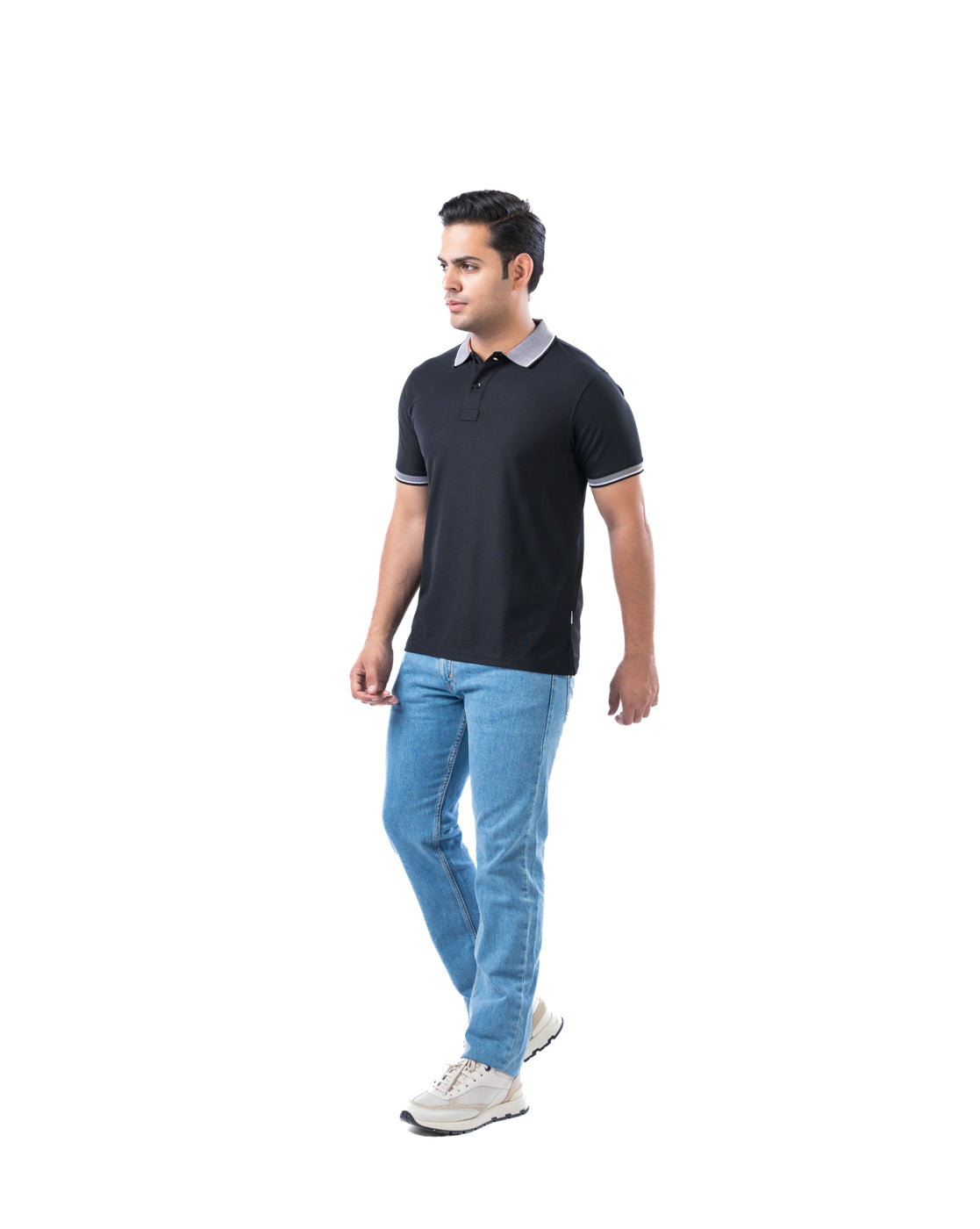 Men’s Black Polo T-Shirt – Self Design Stretch Polyester