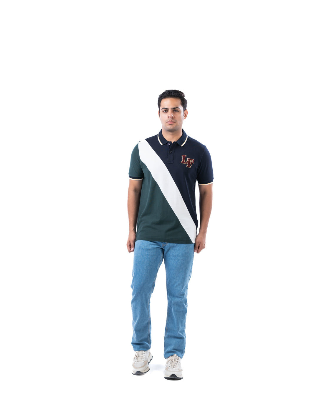 Men’s Green Stripe Polo T-Shirt in Stretch Cotton