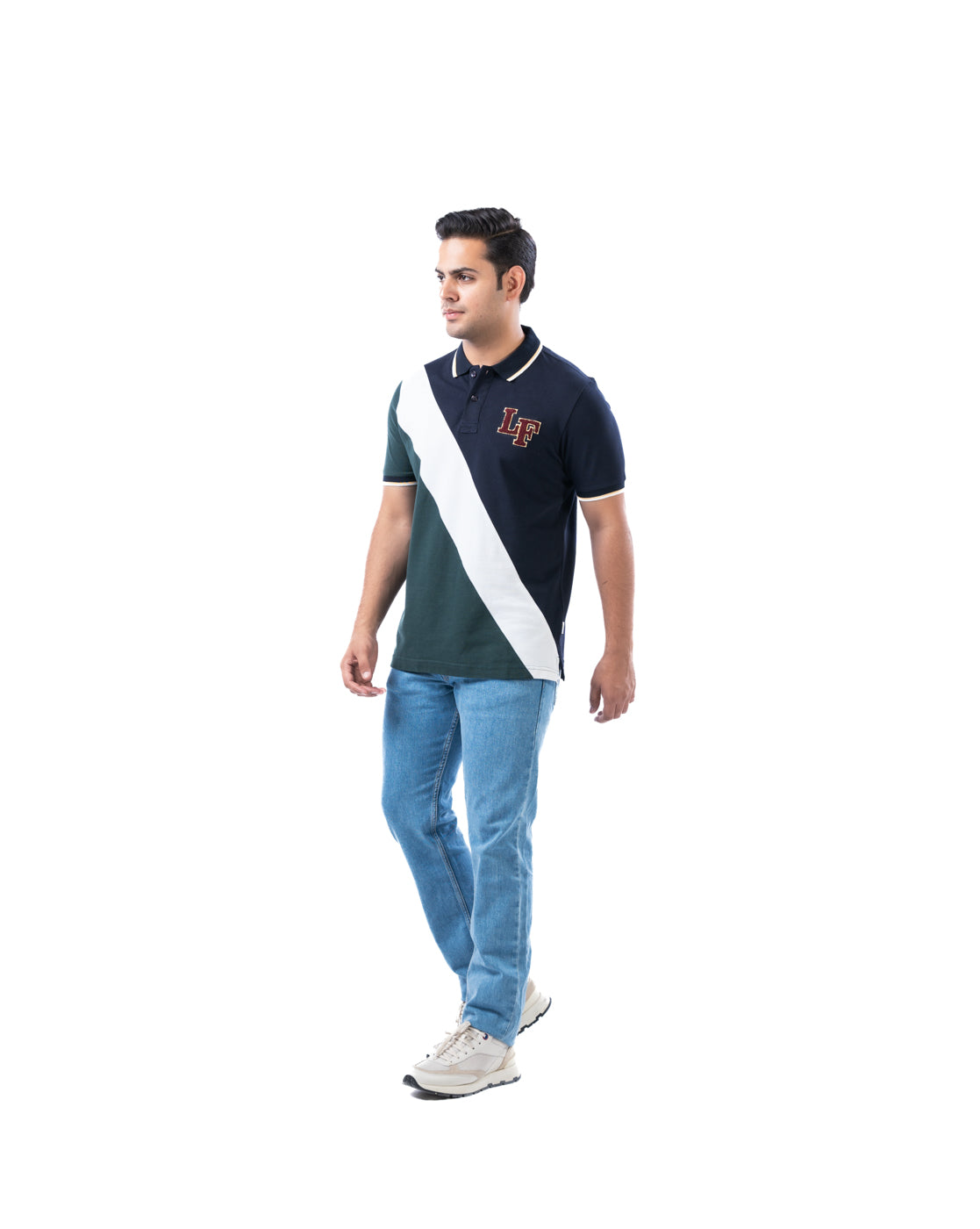 Men’s Green Stripe Polo T-Shirt in Stretch Cotton
