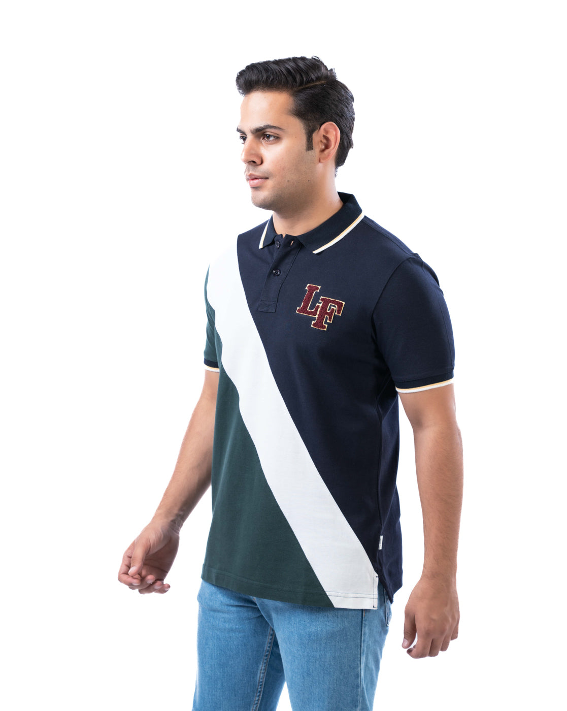 Men’s Green Stripe Polo T-Shirt in Stretch Cotton
