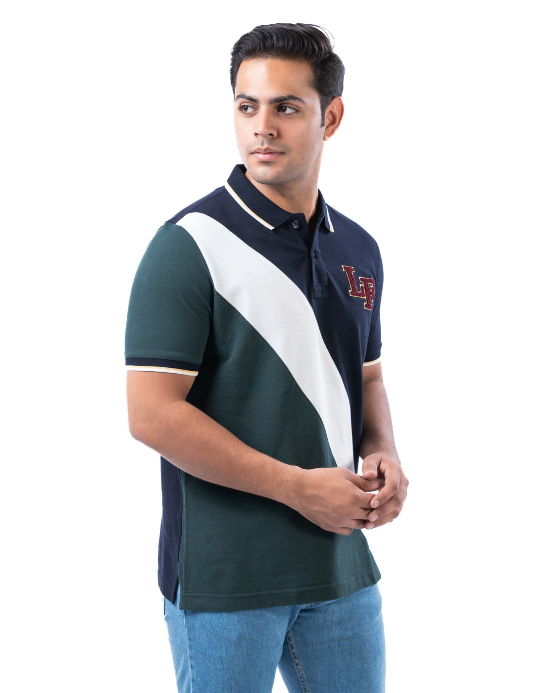 Men’s Green Stripe Polo T-Shirt in Stretch Cotton