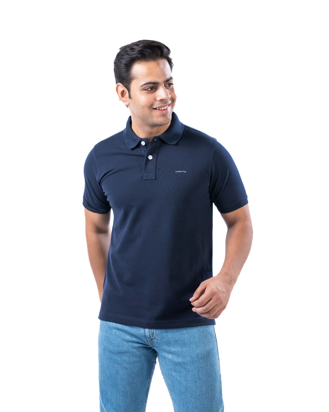 Men’s Navy Stretch Cotton Polo – Solid Regular Fit