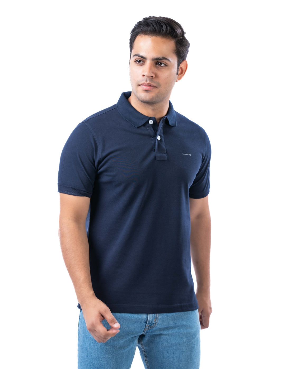 Men’s Navy Stretch Cotton Polo – Solid Regular Fit