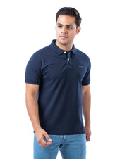 Men’s Navy Stretch Cotton Polo – Solid Regular Fit