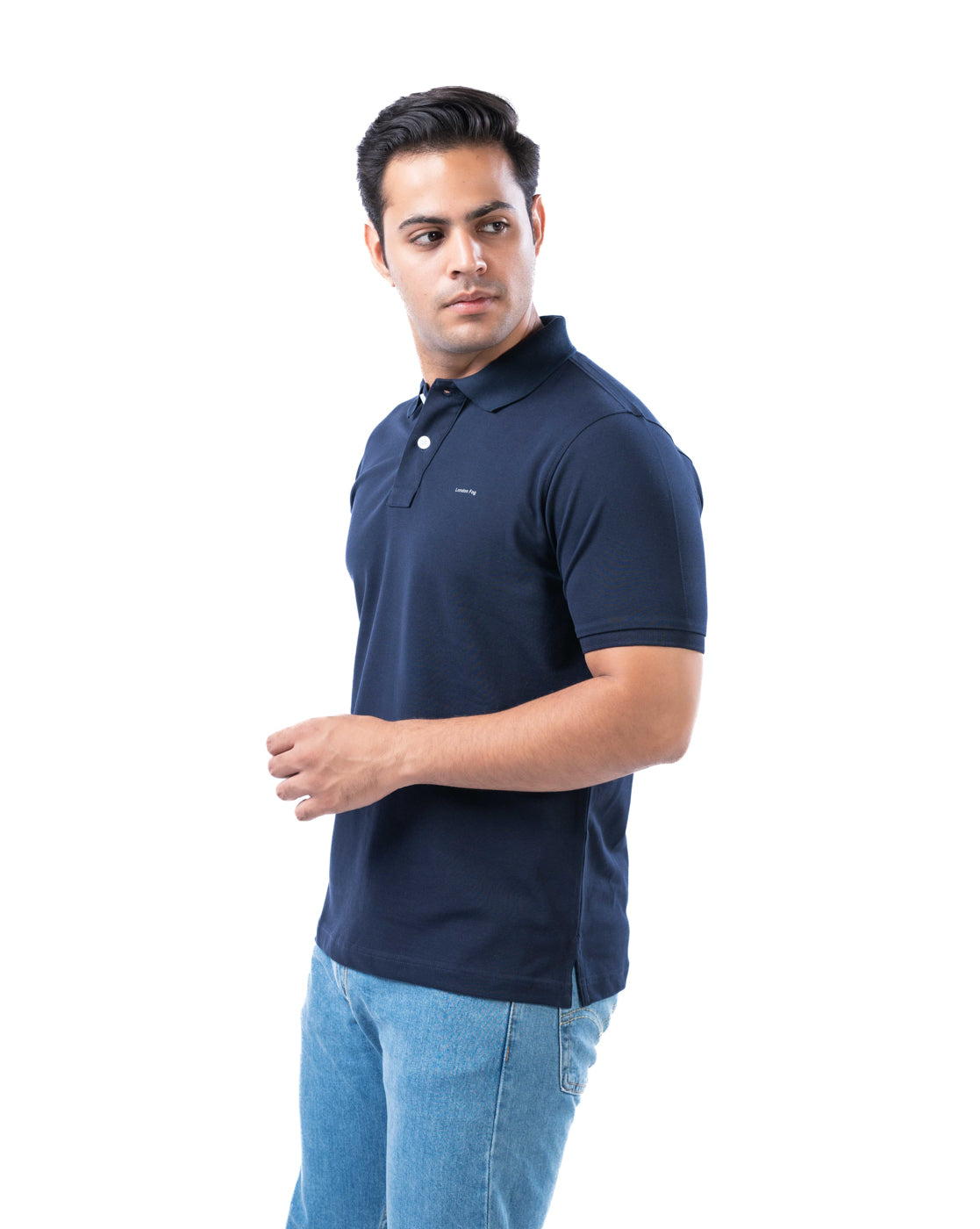 Men’s Navy Stretch Cotton Polo – Solid Regular Fit