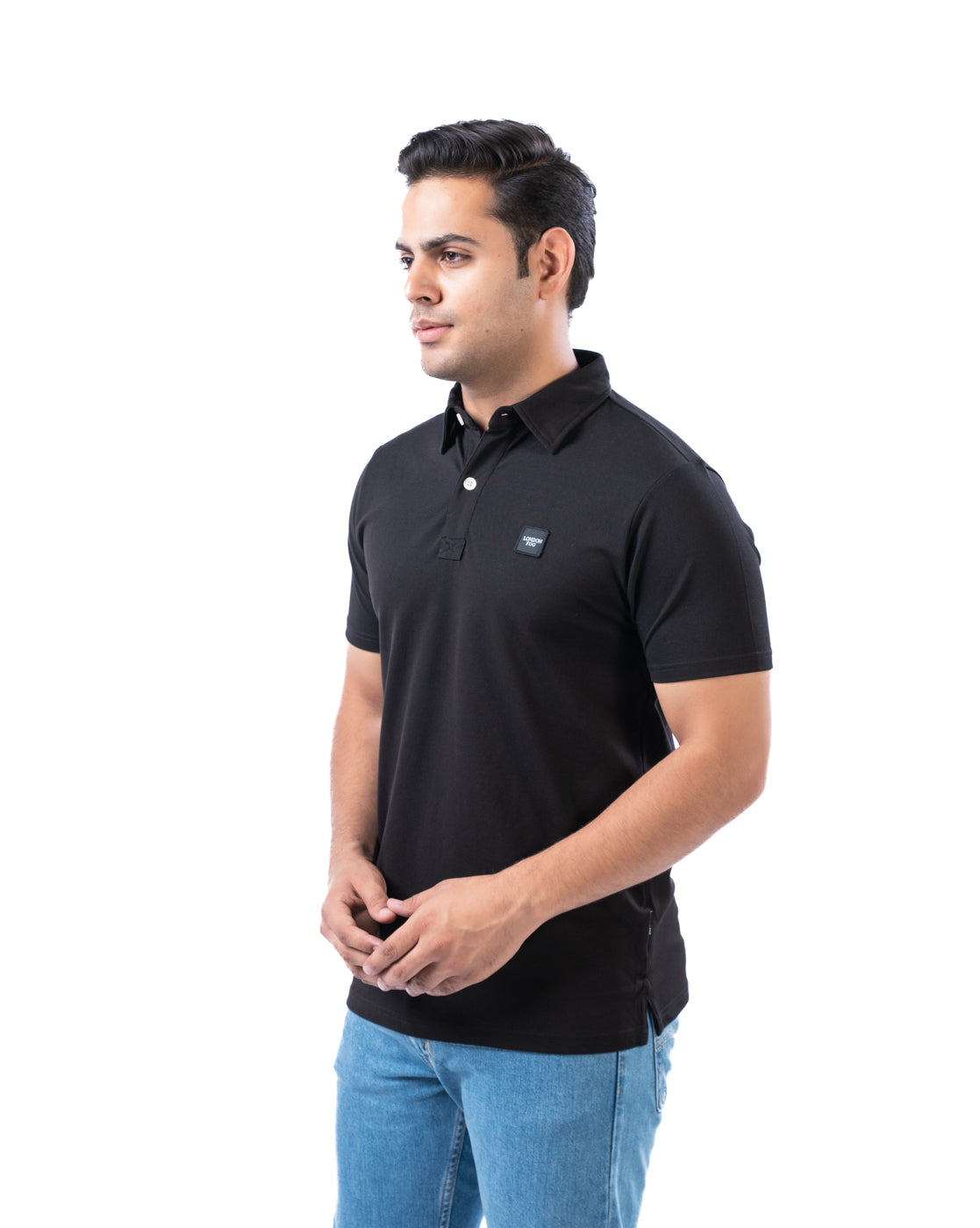 Men’s Black Cotton Polo T-Shirt – Solid Regular Fit