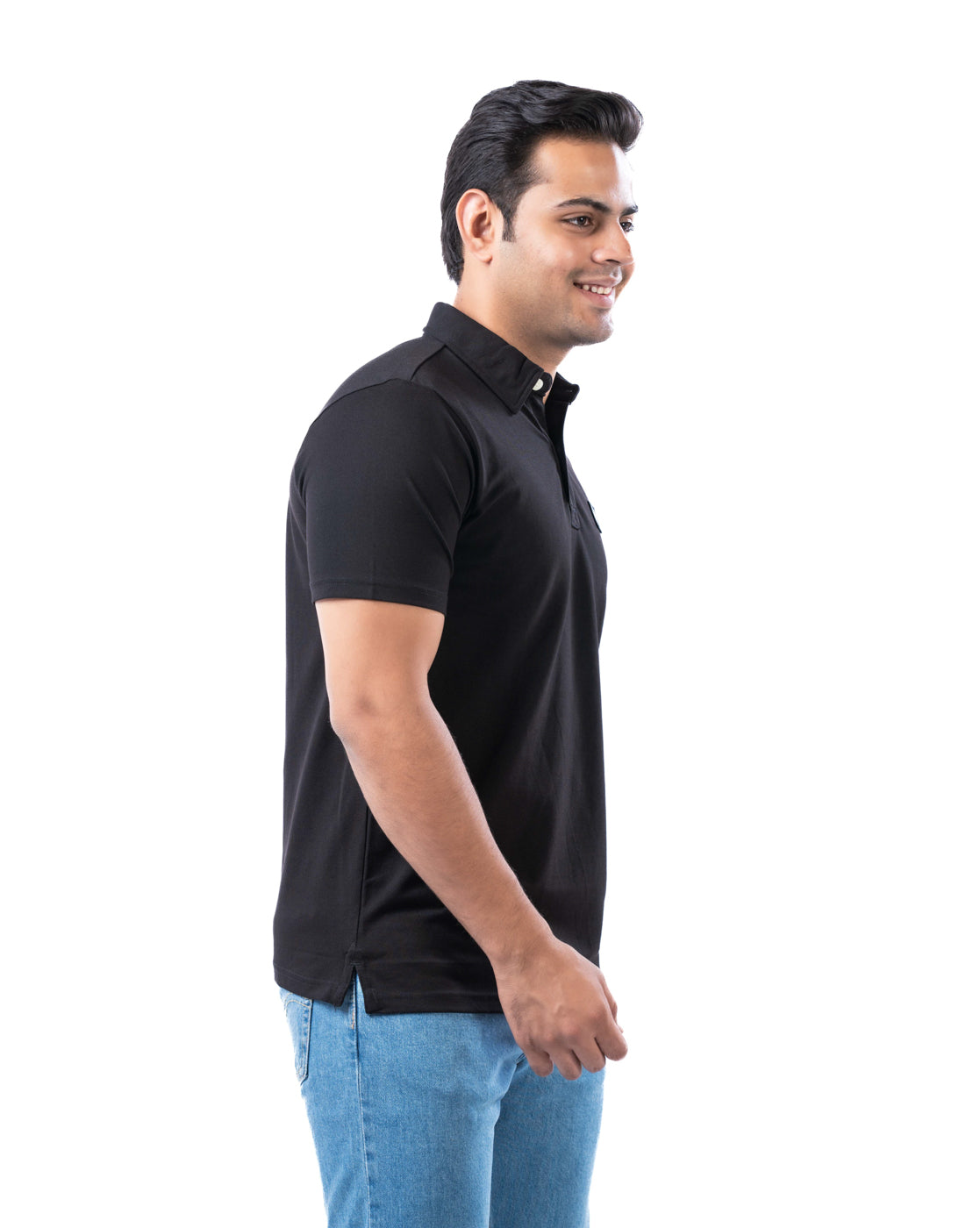Men’s Black Cotton Polo T-Shirt – Solid Regular Fit