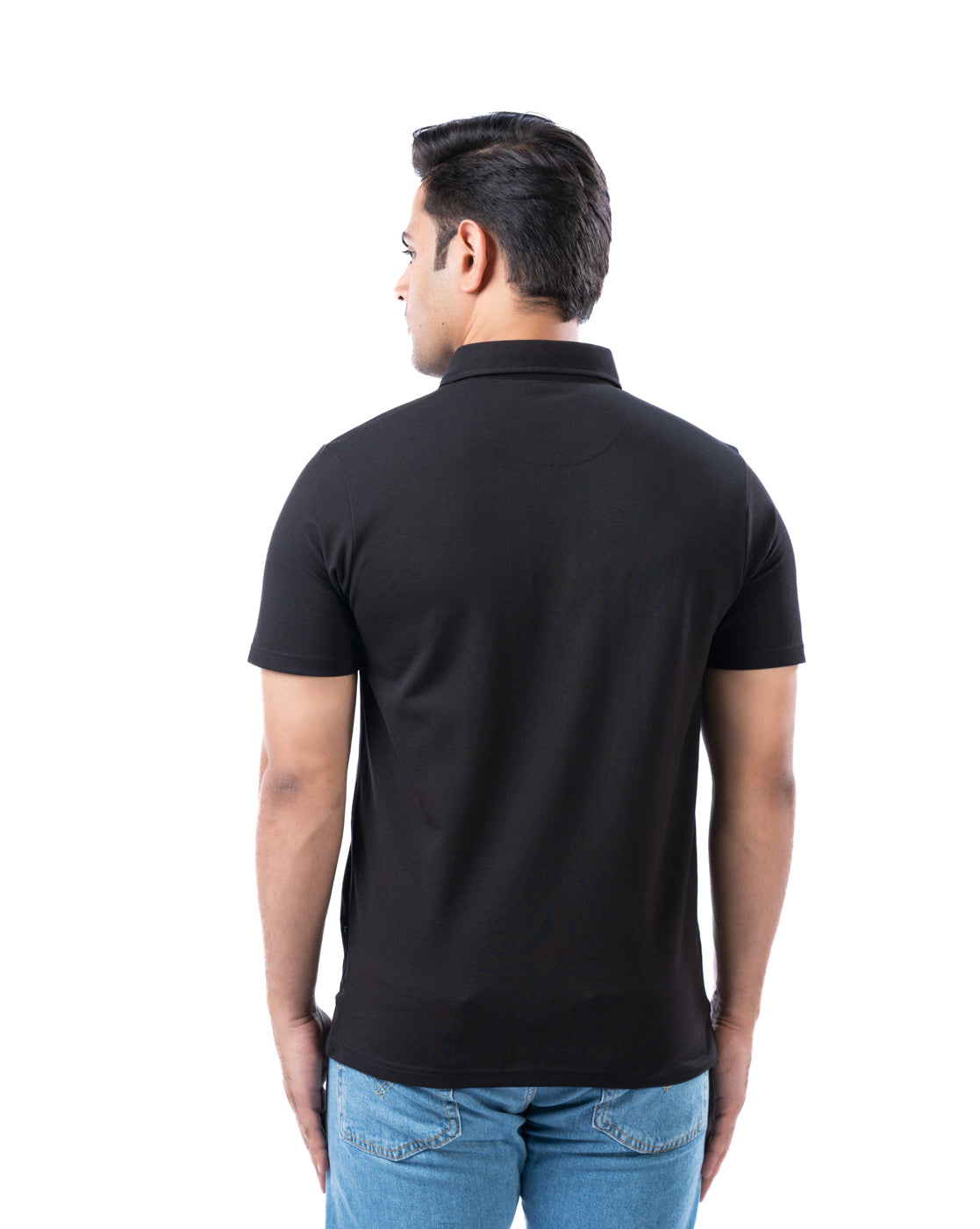Men’s Black Cotton Polo T-Shirt – Solid Regular Fit