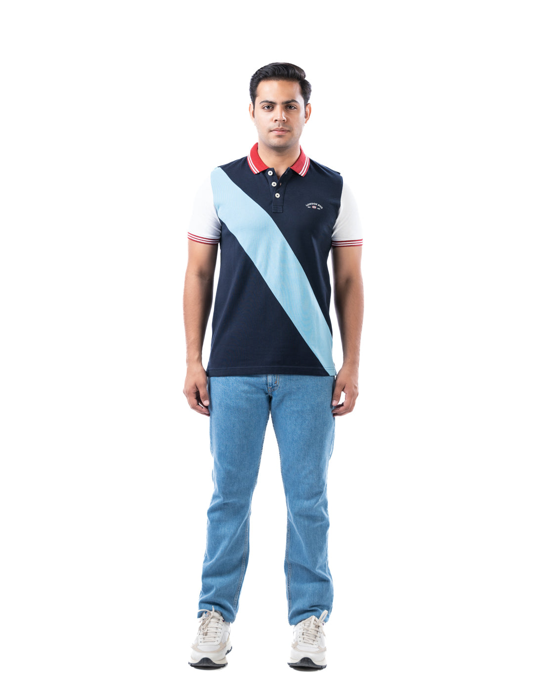 Men’s Navy Colorblock Polo T-Shirt – Stretch Cotton