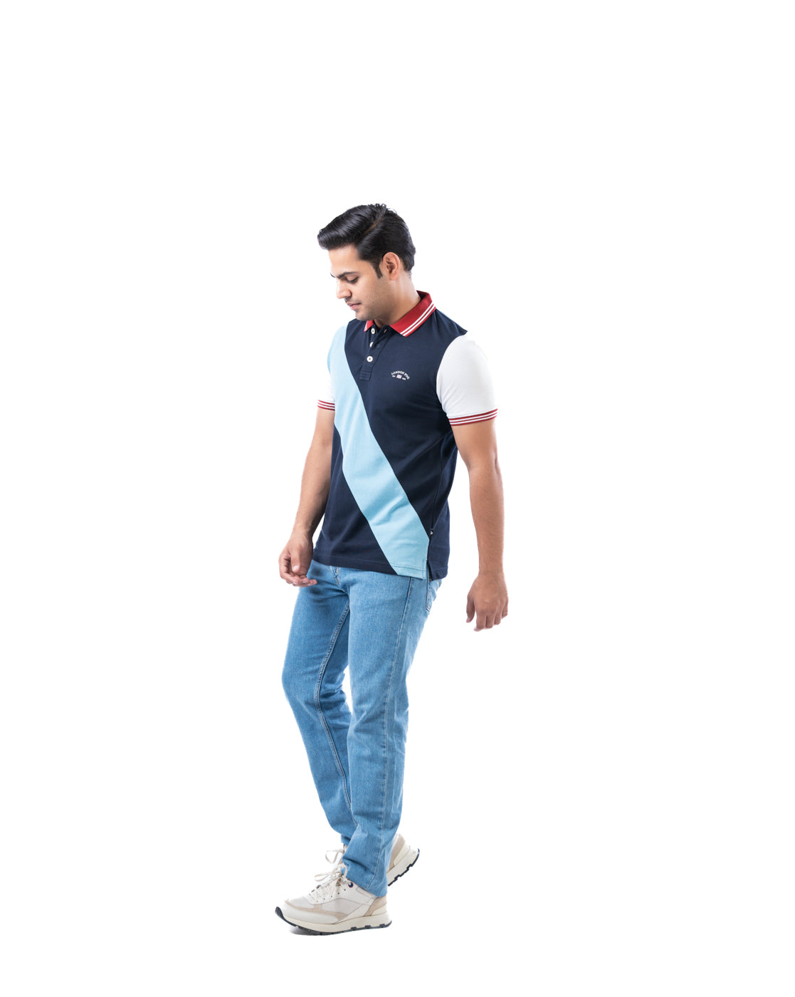 Men’s Navy Colorblock Polo T-Shirt – Stretch Cotton