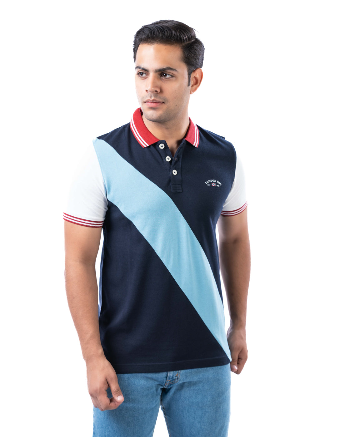 Men’s Navy Colorblock Polo T-Shirt – Stretch Cotton