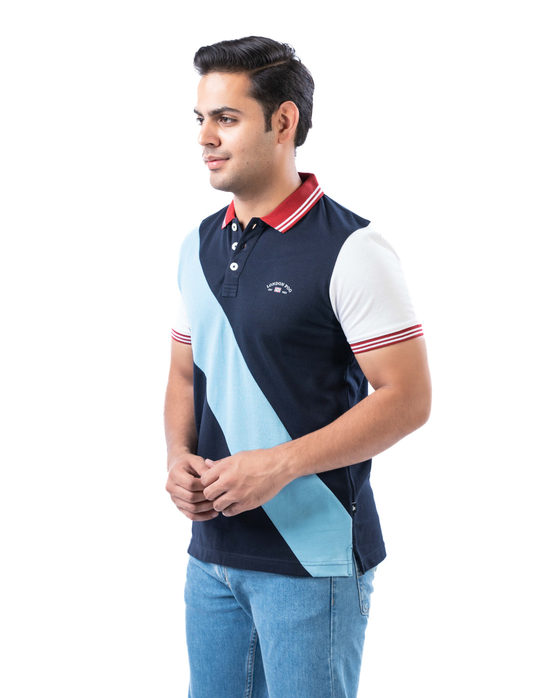 Men’s Navy Colorblock Polo T-Shirt – Stretch Cotton