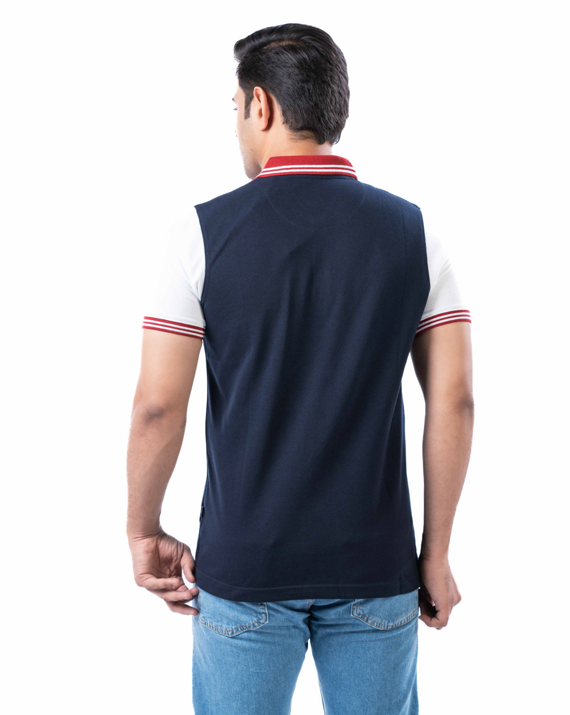 Men’s Navy Colorblock Polo T-Shirt – Stretch Cotton