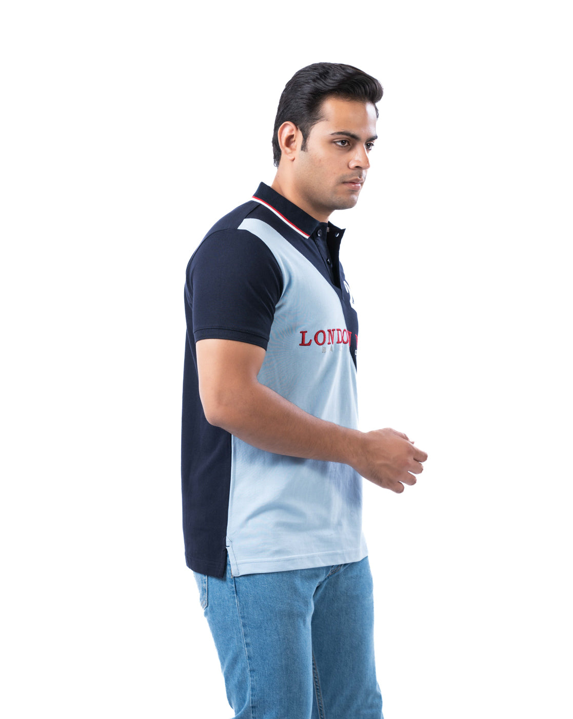 Men’s Aqua Polo T-Shirt – Diagonal Stripe & Tipping Detail