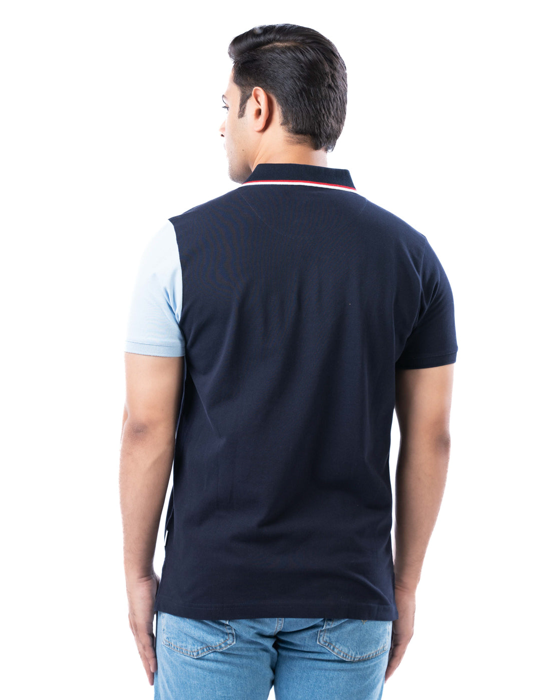 Men’s Aqua Polo T-Shirt – Diagonal Stripe & Tipping Detail