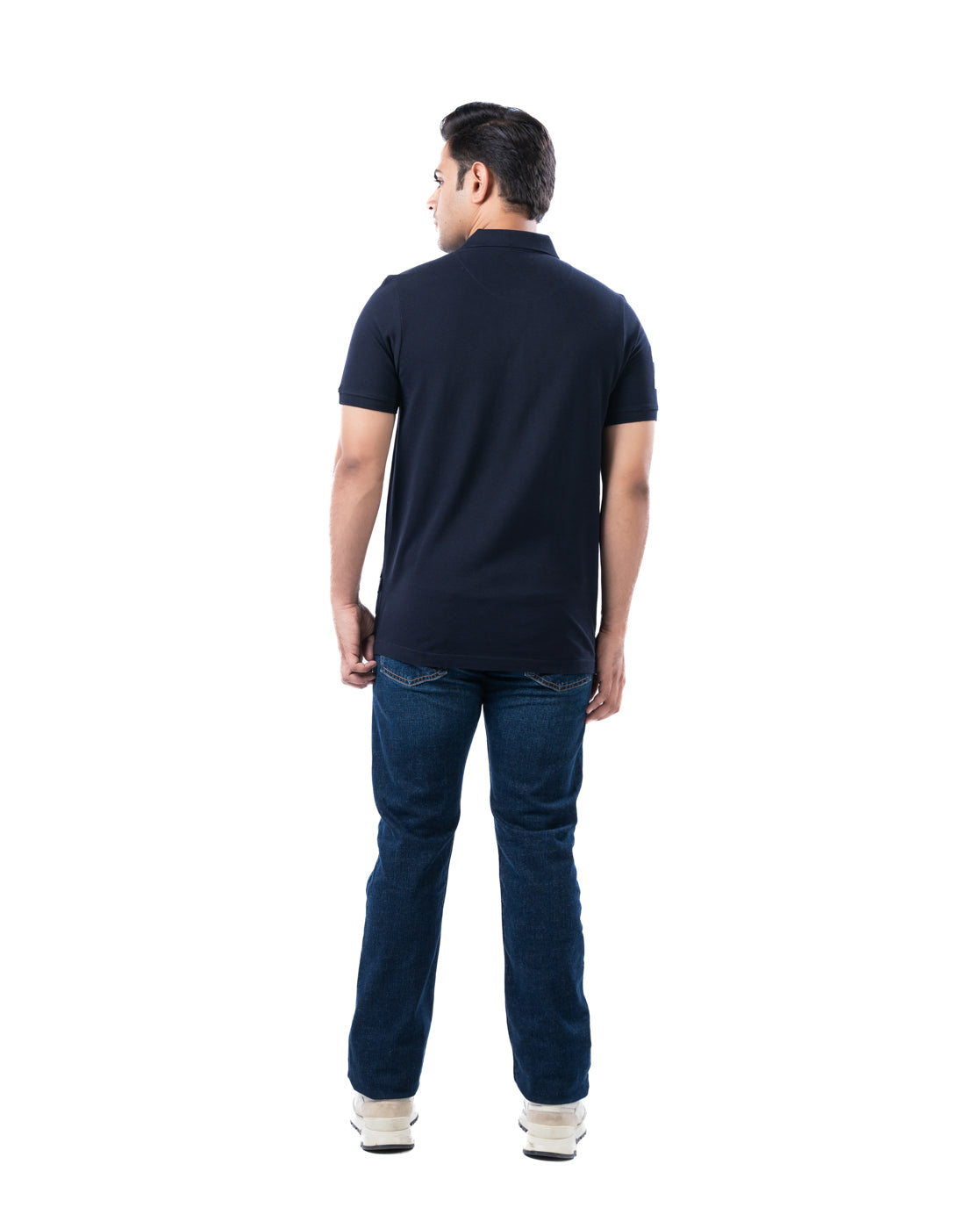 Men’s Navy Polo T-Shirt – Diagonal Stripe Design