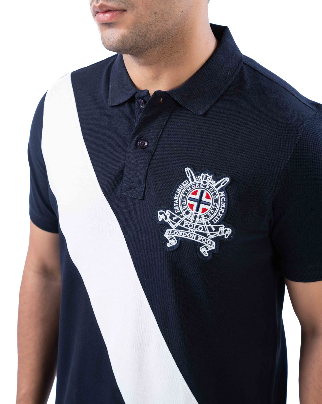 Men’s Navy Polo T-Shirt – Diagonal Stripe Design