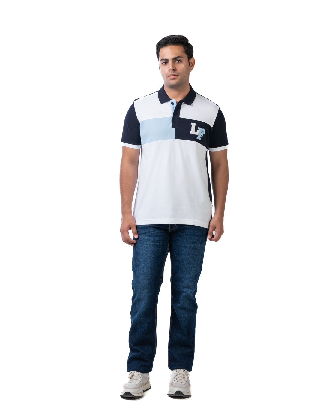 Men's White Panel Polo T-Shirt in Stretch Cotton