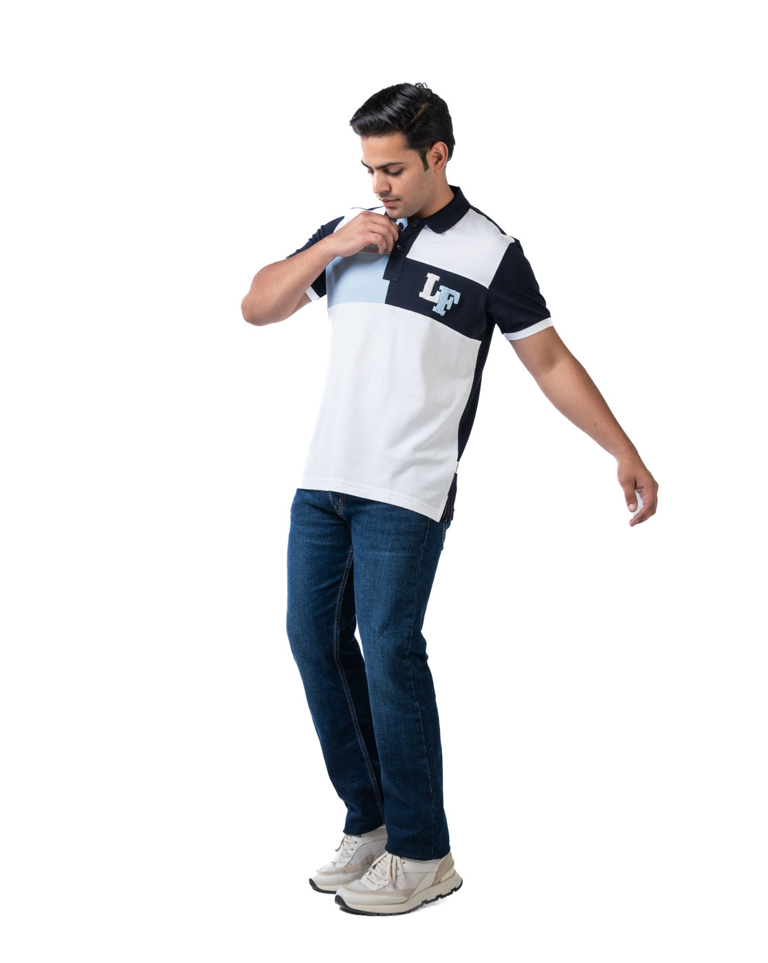 Men's White Panel Polo T-Shirt in Stretch Cotton