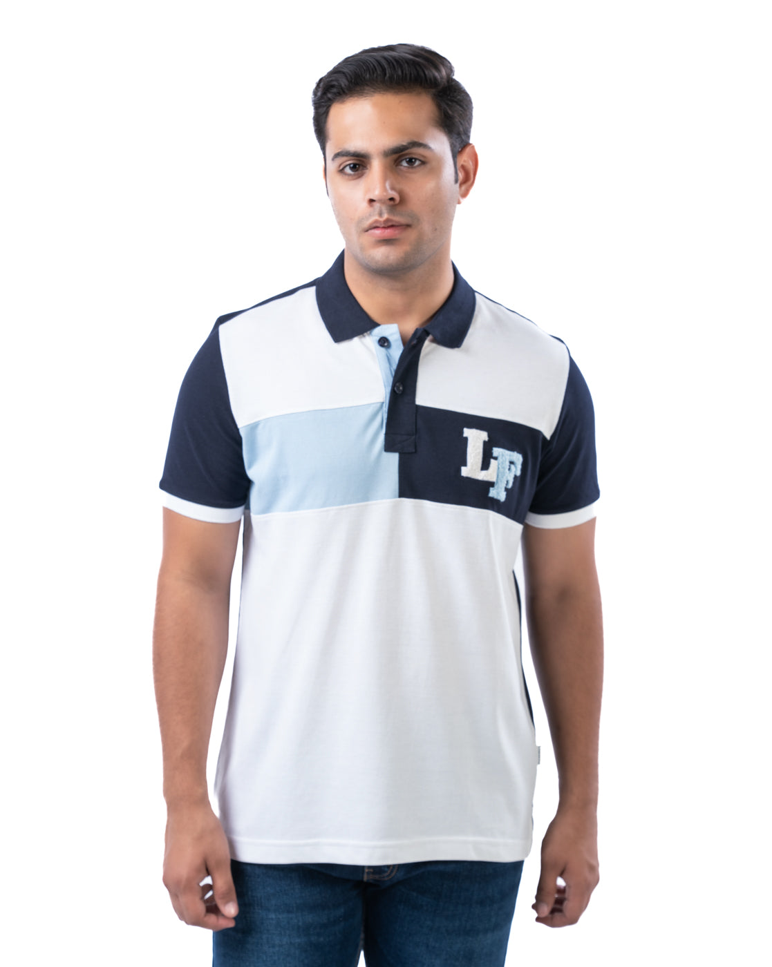 Men's White Panel Polo T-Shirt in Stretch Cotton