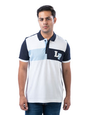 Men's White Panel Polo T-Shirt in Stretch Cotton