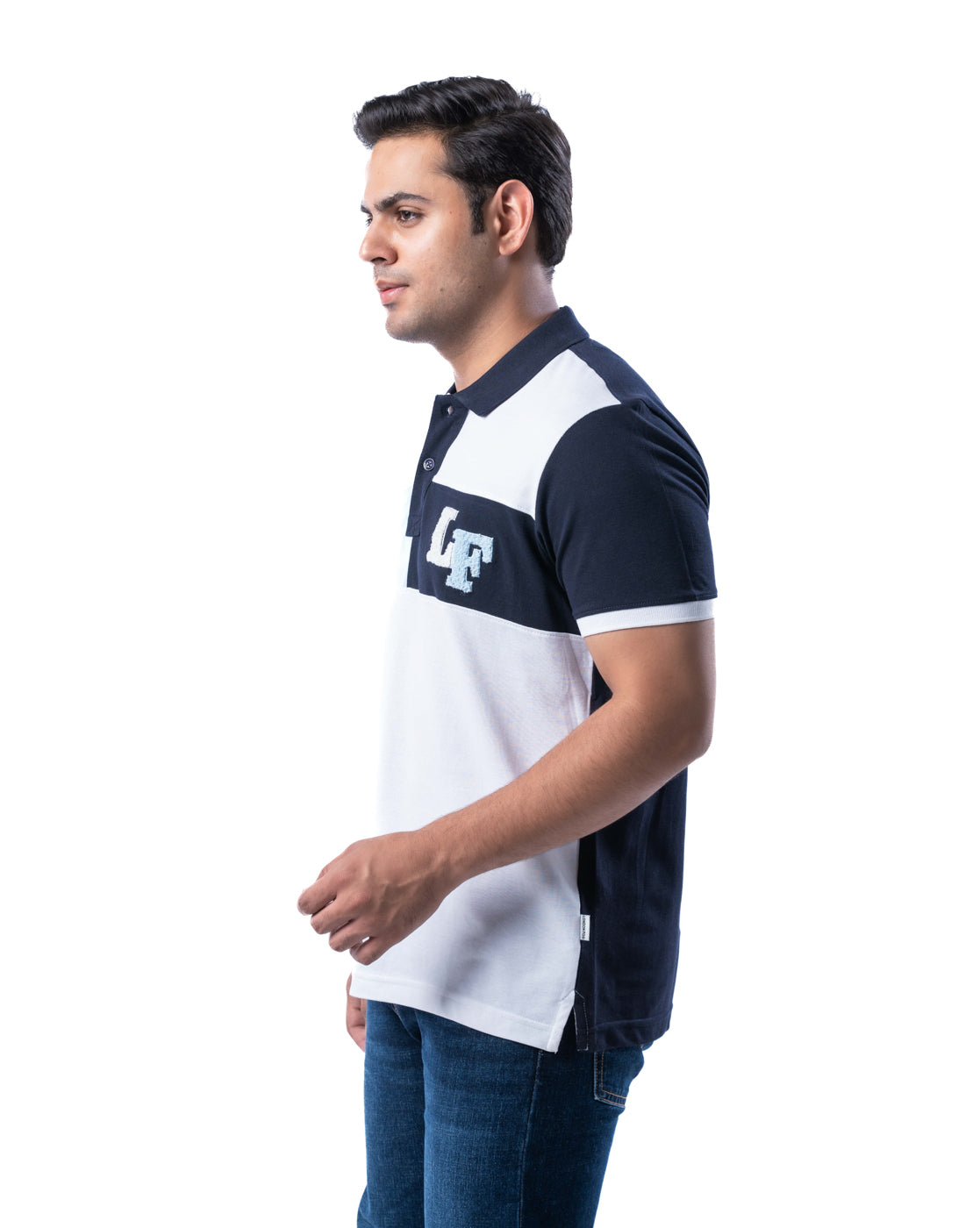 Men's White Panel Polo T-Shirt in Stretch Cotton