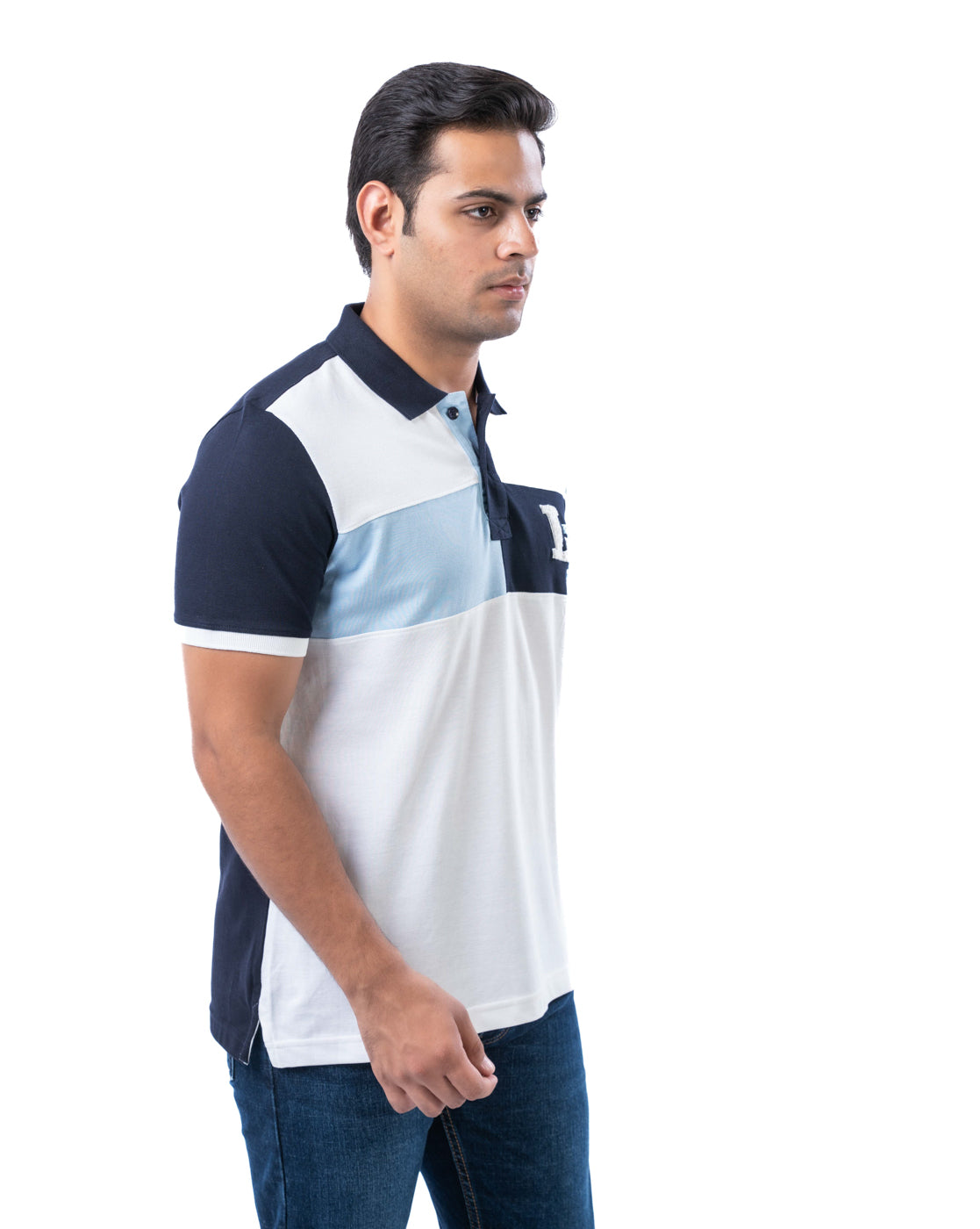 Men's White Panel Polo T-Shirt in Stretch Cotton