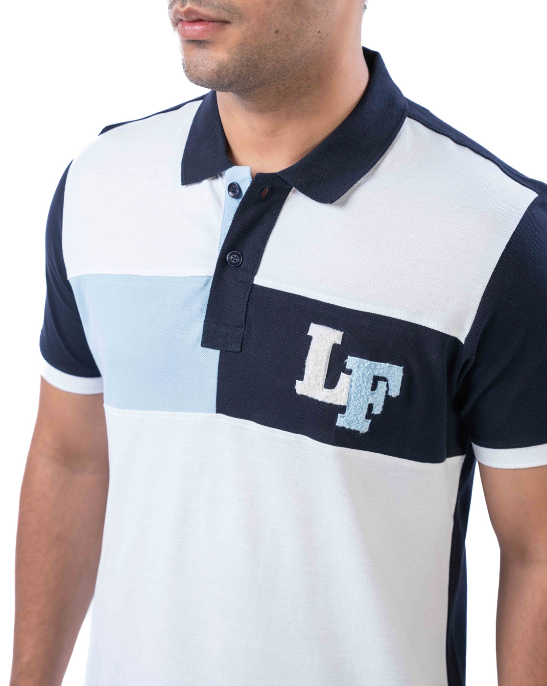 Men's White Panel Polo T-Shirt in Stretch Cotton