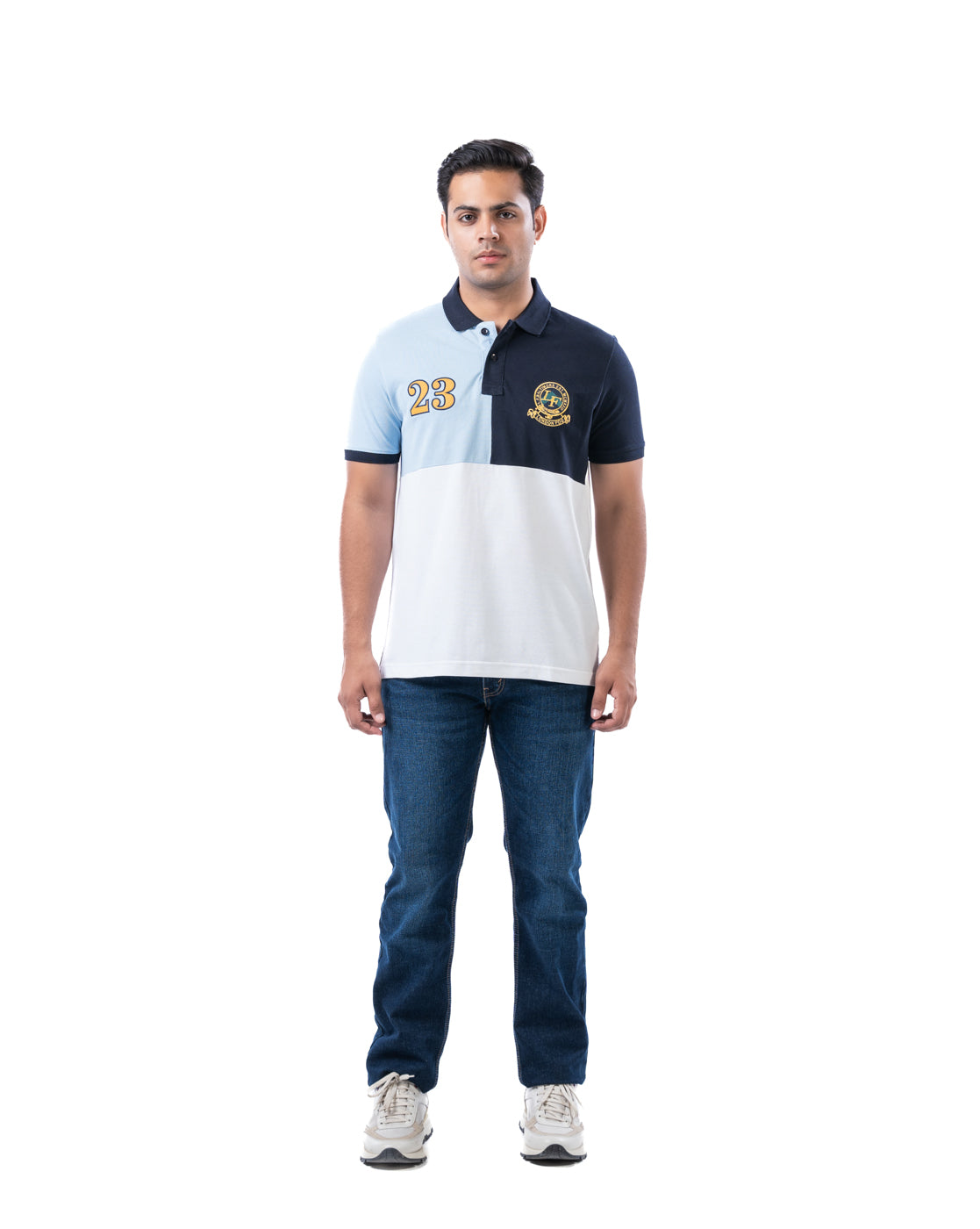 Men’s White Colorblock Polo T-Shirt – Stretch Cotton